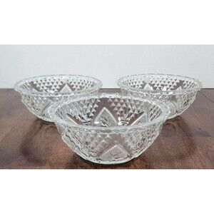 Vintage Kim Glass Bowl W/Hearts Roses Diamonds & Fleur De Lis Design Set of 3